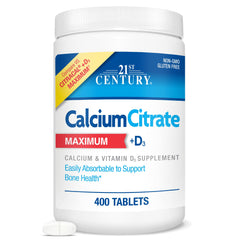 21st Century Calcium Citrate Plus D3 bottle front view for bone support awareness.
