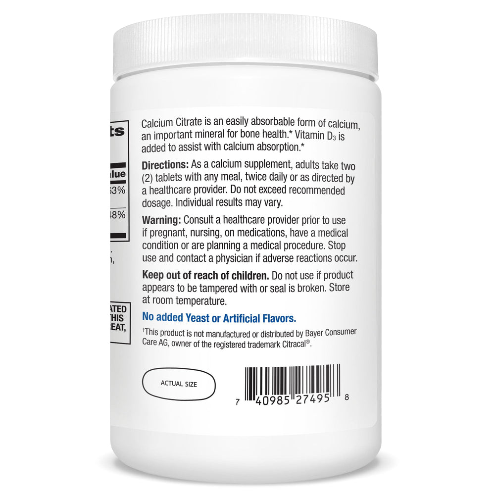 21st Century Calcium Citrate Plus D3 usage tips infographic for daily calcium and D3.