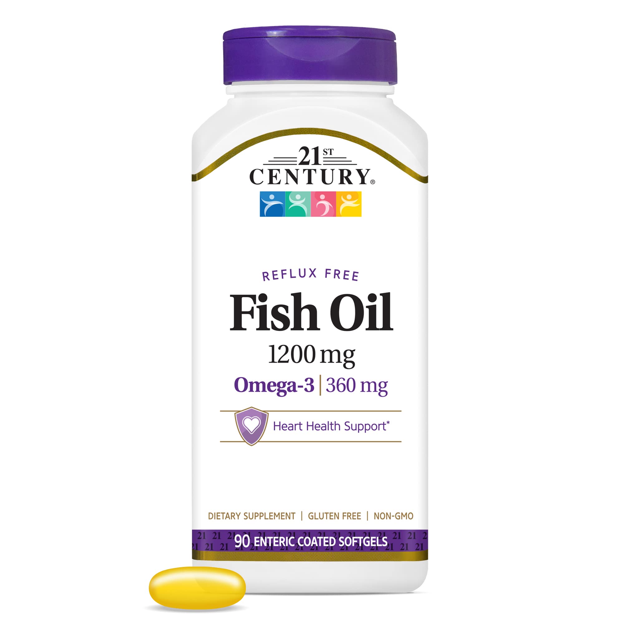 21st Century Fish Oil bottle with enteric coating for gentler digestion.