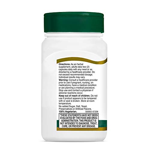 21st Century Ginseng Extract veg capsules side-view bottle with cap for convenient use.