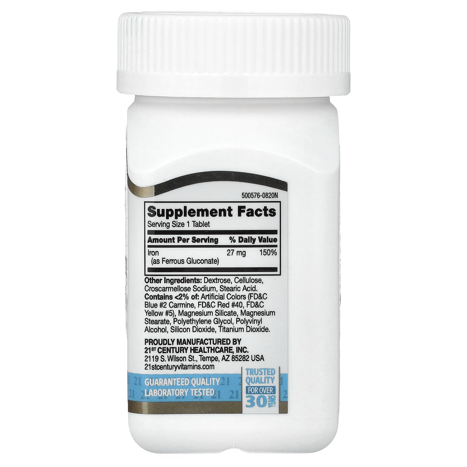 21st Century Iron label packaging image—clear gluten-free iron supplement details.