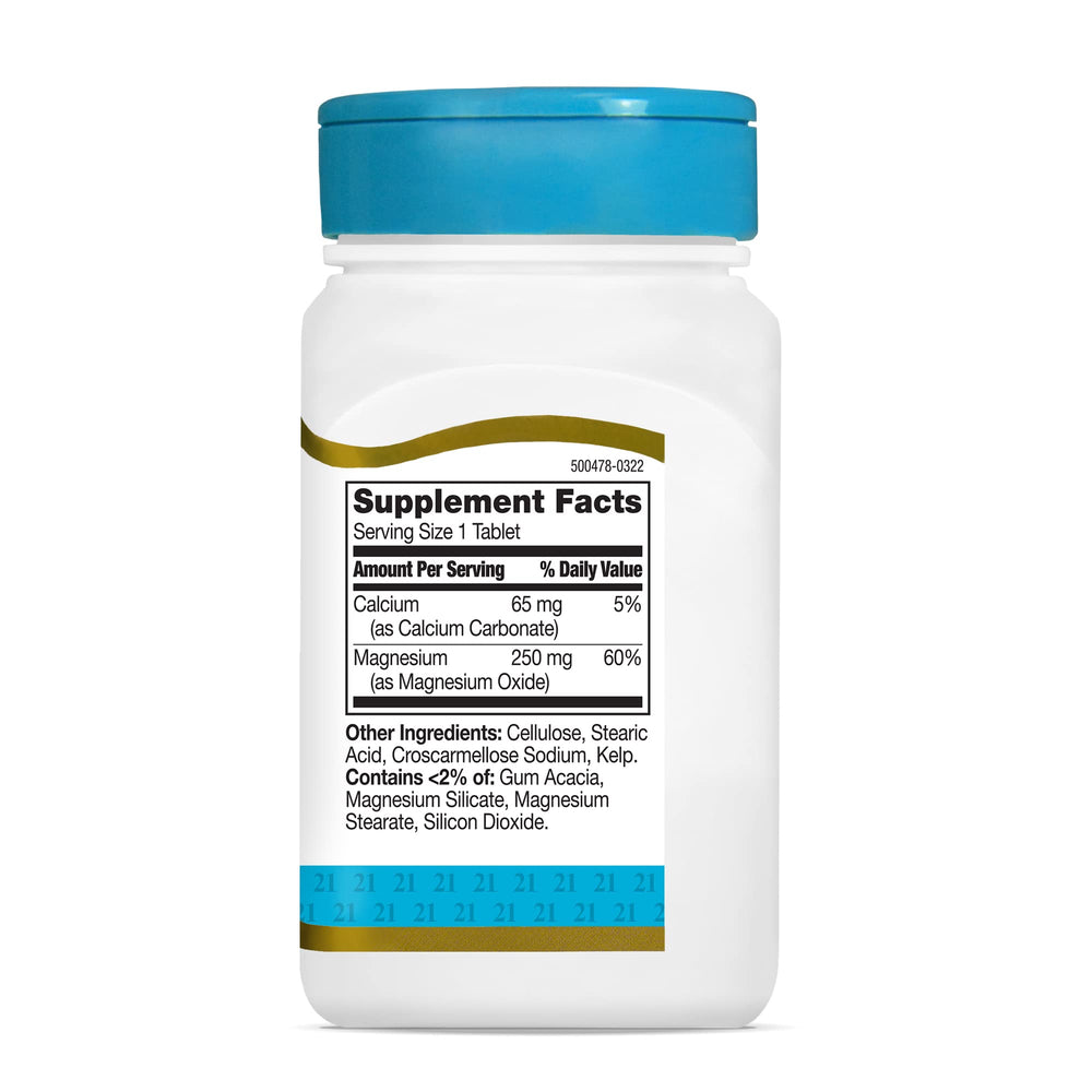 21st Century Magnesium 250 mg tablets mealtime use—integrate into everyday routines.
