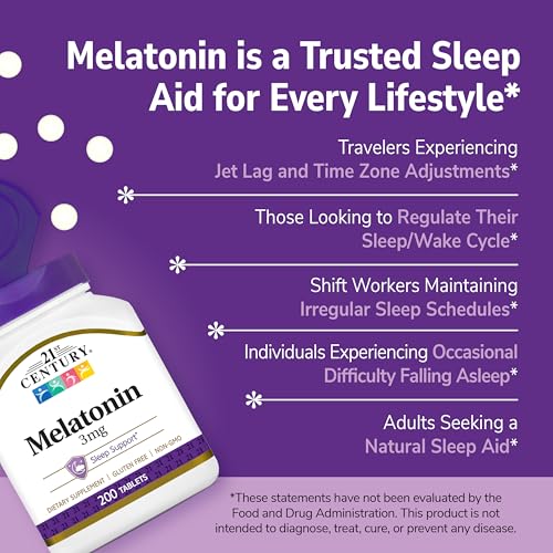 21st Century Melatonin 3 mg bottle back shows ingredients and usage guidance.
