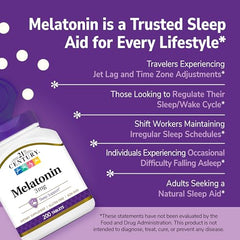 21st Century Melatonin 3 mg bottle back shows ingredients and usage guidance.