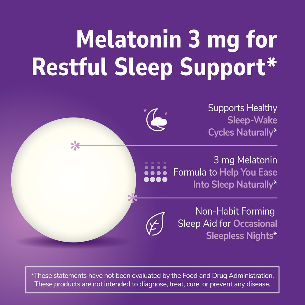 21st Century Melatonin 3 mg bottle side highlights gluten-free and vegan formula.