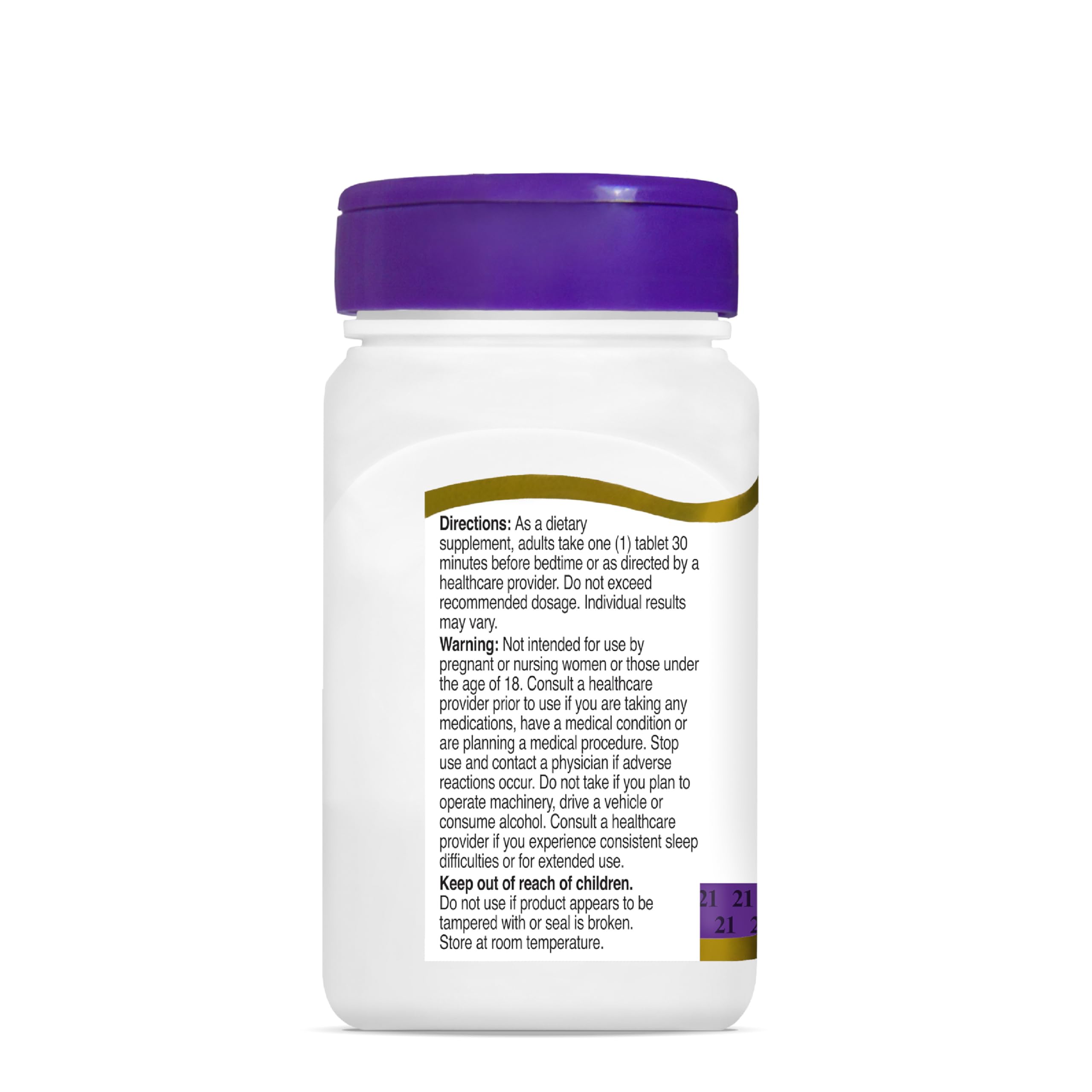 Glass of water beside 21st Century Melatonin 3 mg tablets for easy intake.