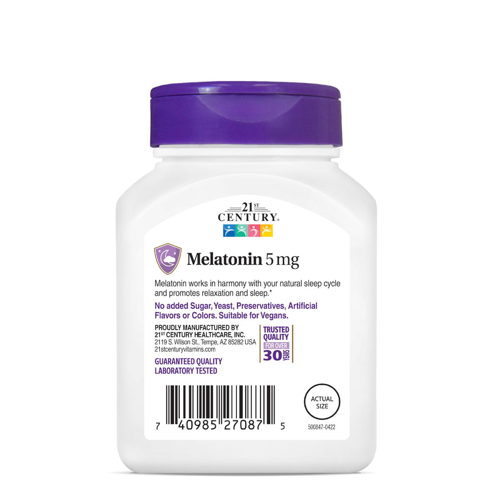 21st Century Melatonin 5 mg no artificial colors supports clean labeling