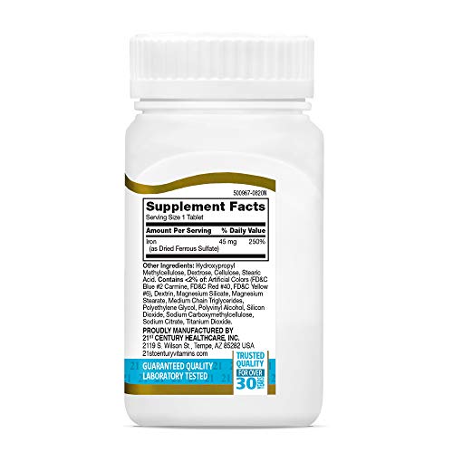 21st Century Slow Release Iron Tablets dosage sheet visible for simple daily planning.