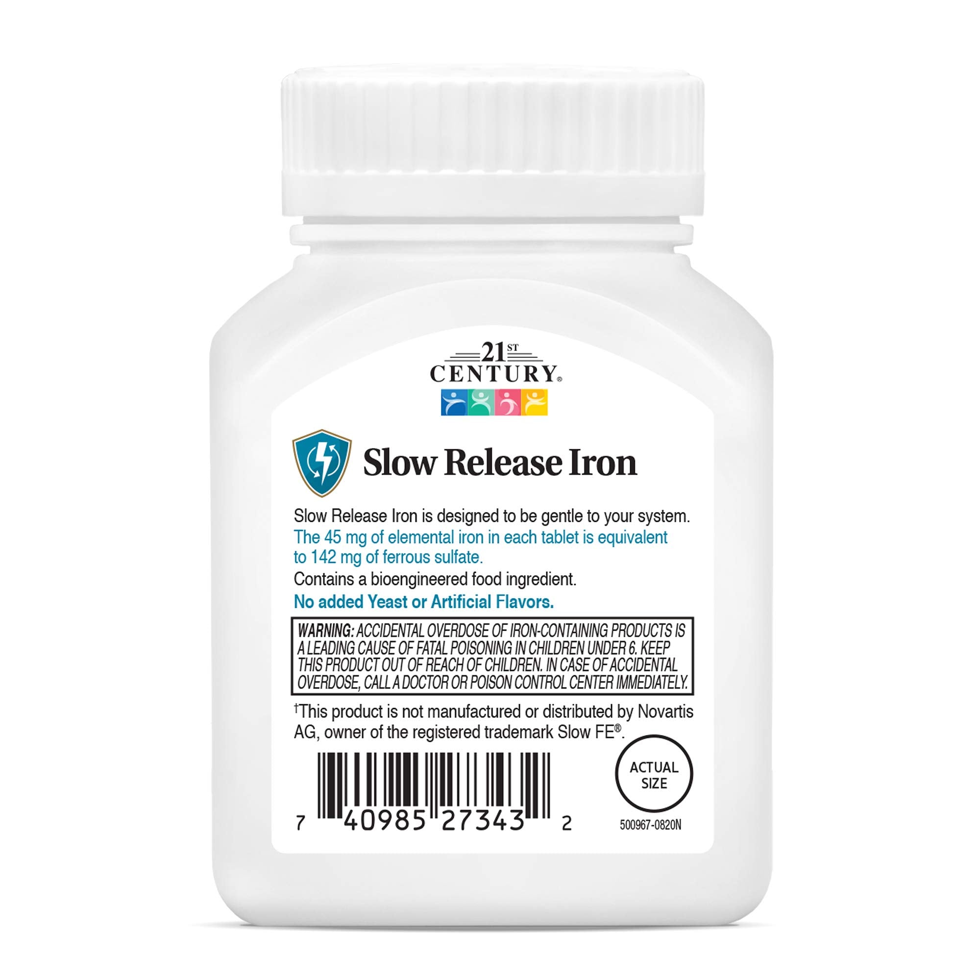 21st Century Slow Release Iron Tablets with glass of water for easy daily dosing.