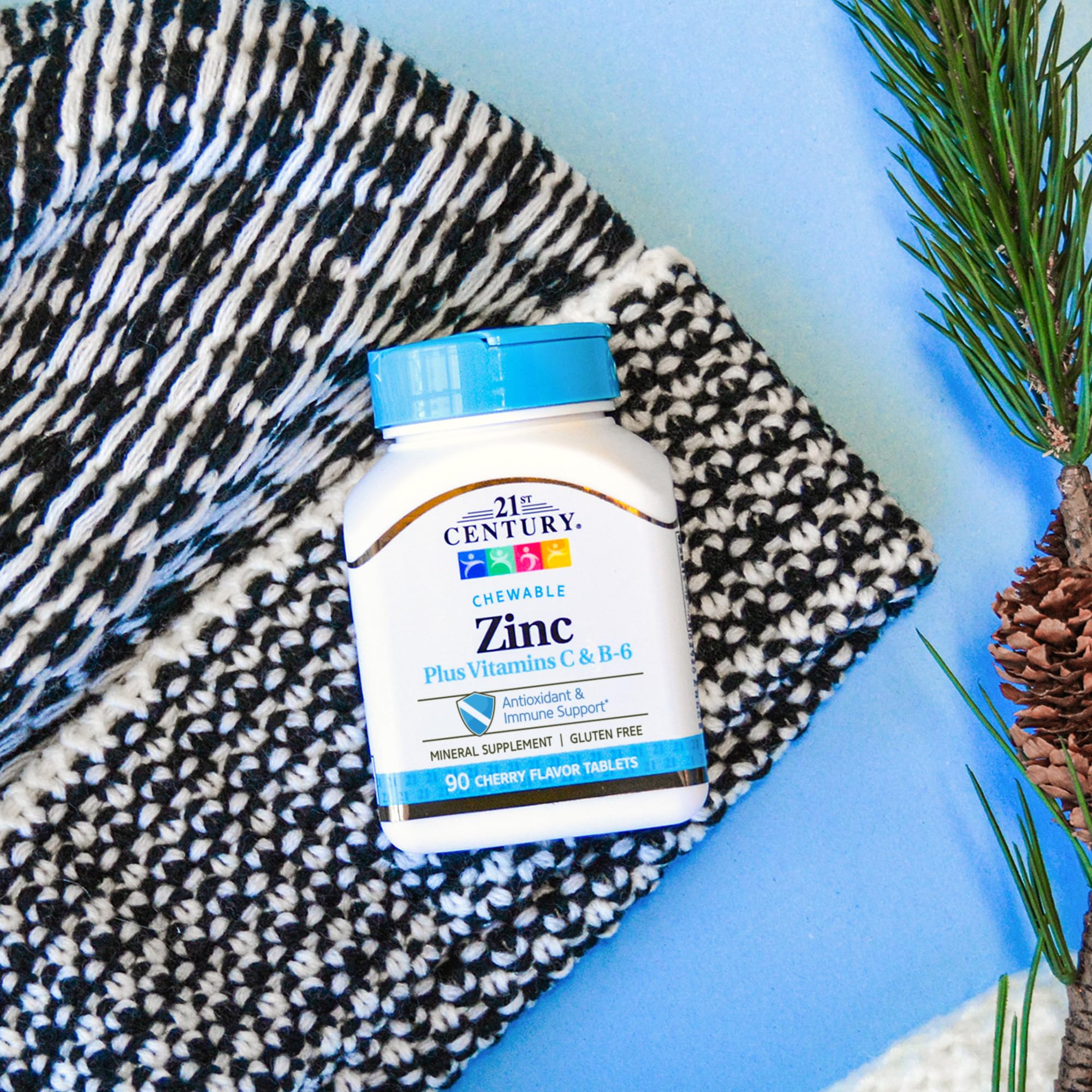 Tablets ready to be chewed for daily wellness with 21st Century Zinc Chewable Cherry