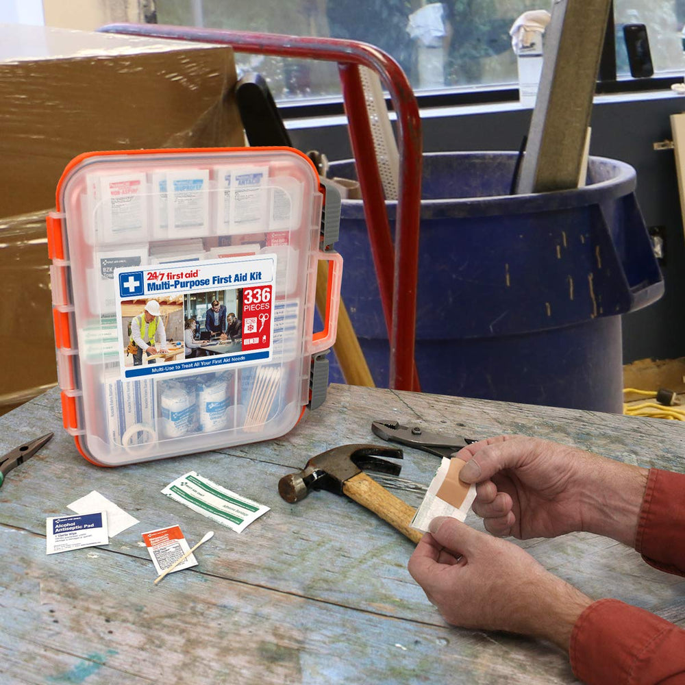 24/7 First Aid kit supports up to 100 people with 336 pieces.