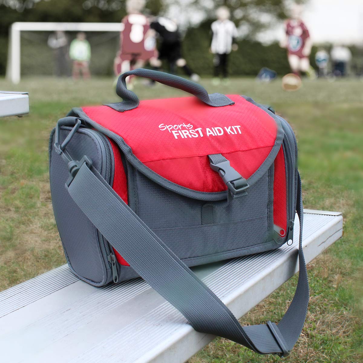 Tourniquet and trauma gear included for potential emergencies on the sideline.