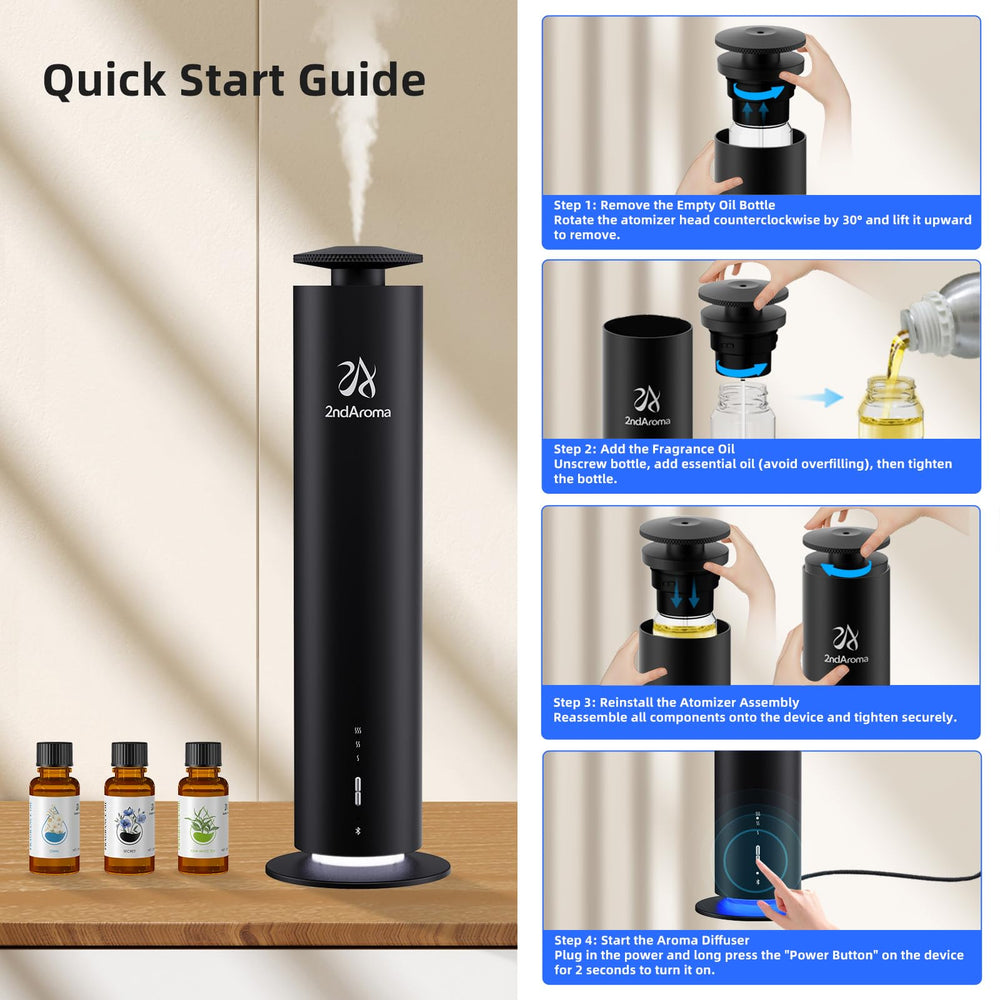 2ndAroma Waterless Diffuser Starter 2600mAh Battery allows hours of cordless fragrance