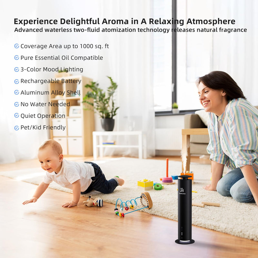 2ndAroma Waterless Diffuser Starter Cordless Operation highlights freedom from outlets