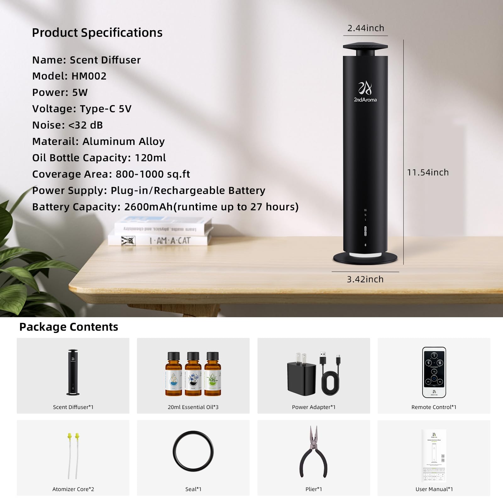 2ndAroma Waterless Diffuser Starter Coverage up to 1000 sq ft ideal for open-plan spaces