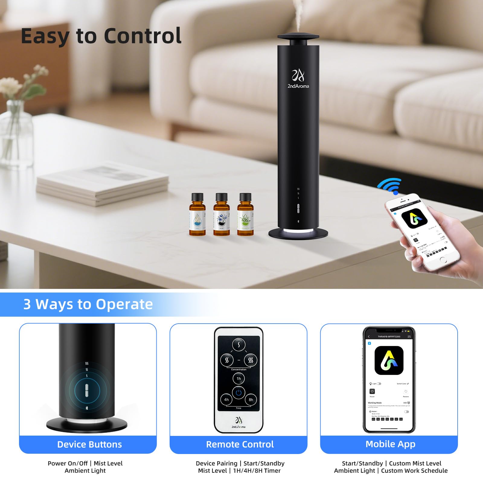 2ndAroma Waterless Diffuser Starter Remote Control shows convenient setup and operation