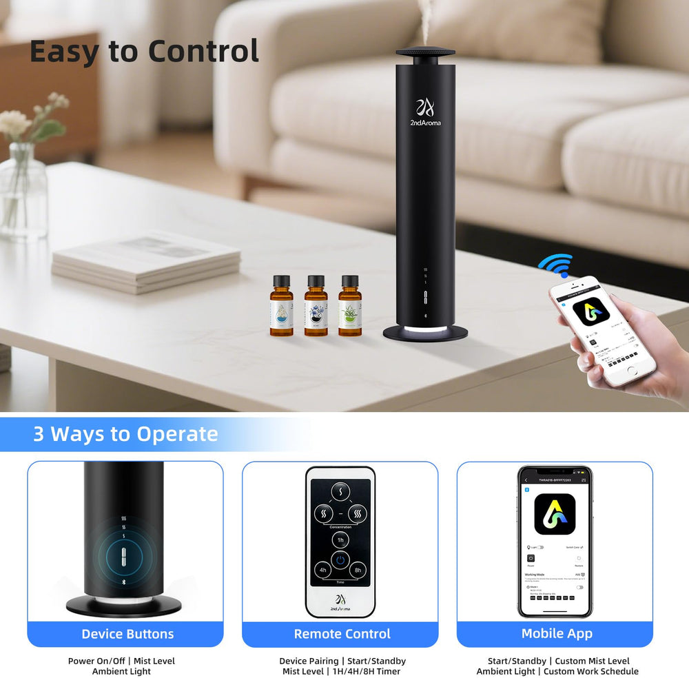 2ndAroma Waterless Diffuser Starter Remote Control shows convenient setup and operation