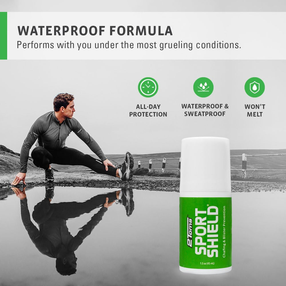 2Toms SportShield waterproof barrier confirms durable protection during sweat and water activities.