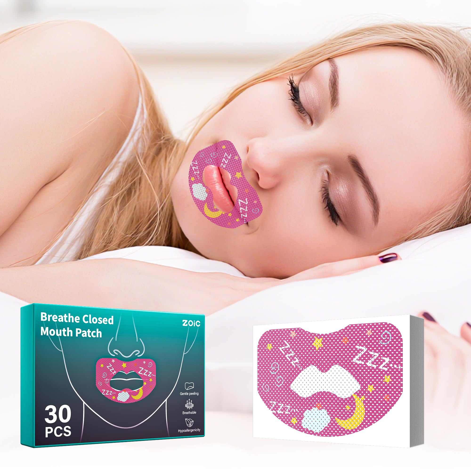 30pcs Mouth Breathing Correction Patch kid application showing gentle night fit