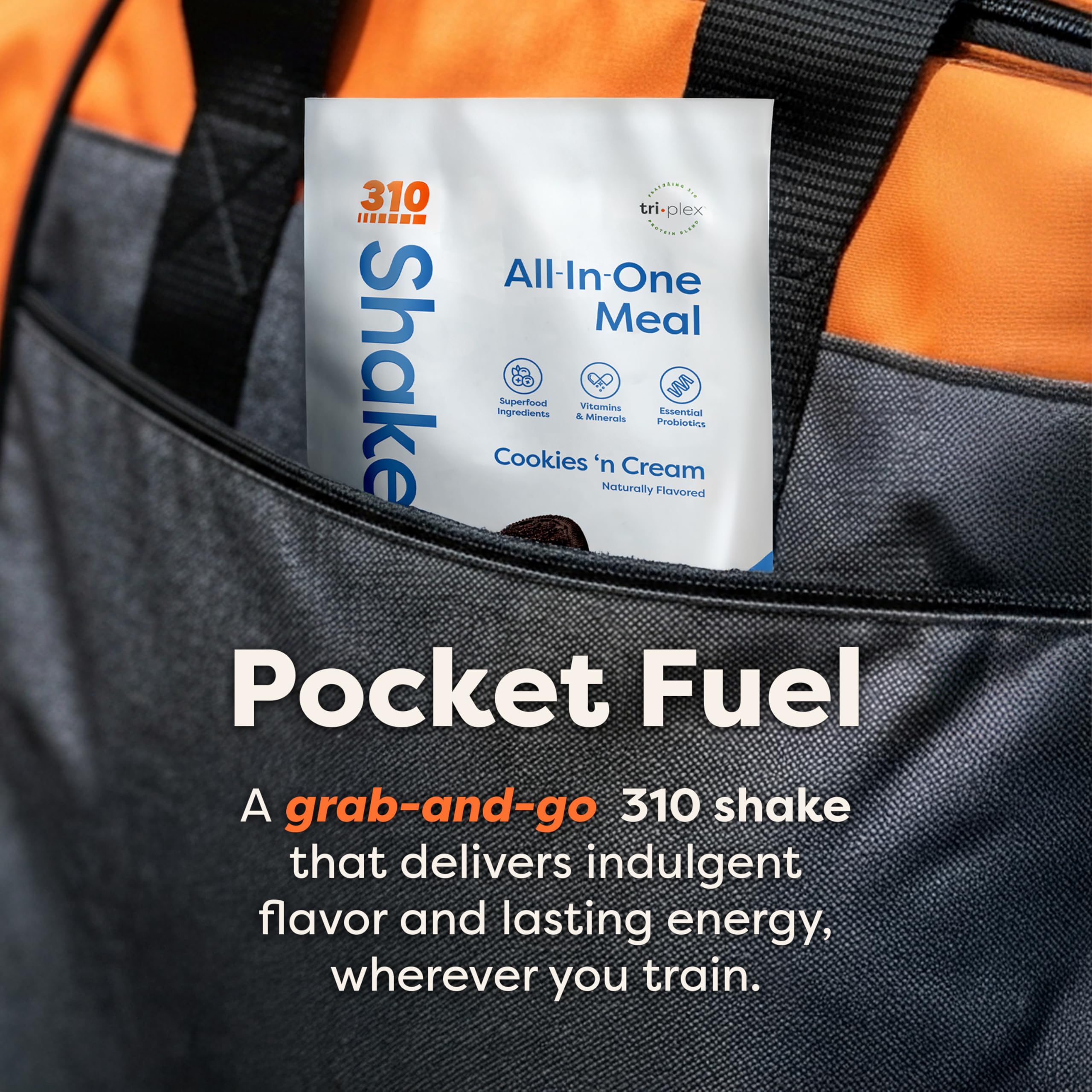 Front of 9 serving pack highlighting cookies and cream flavor