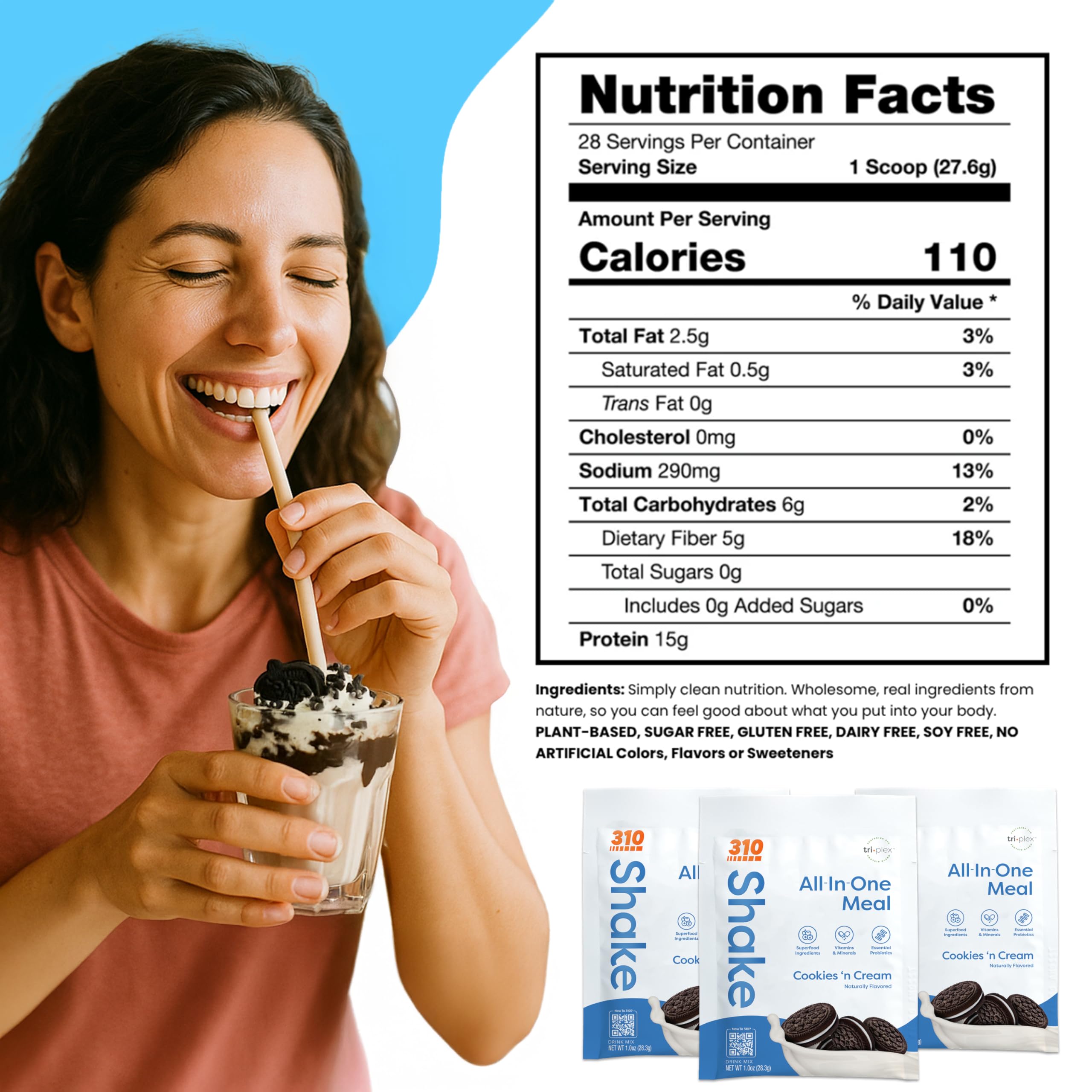 Vegan and keto friendly labeling on 310 Nutrition shake