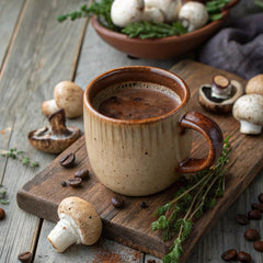 360 Nutrition Instant Mushroom Coffee dark-roast cup captures a smooth, robust flavor moment