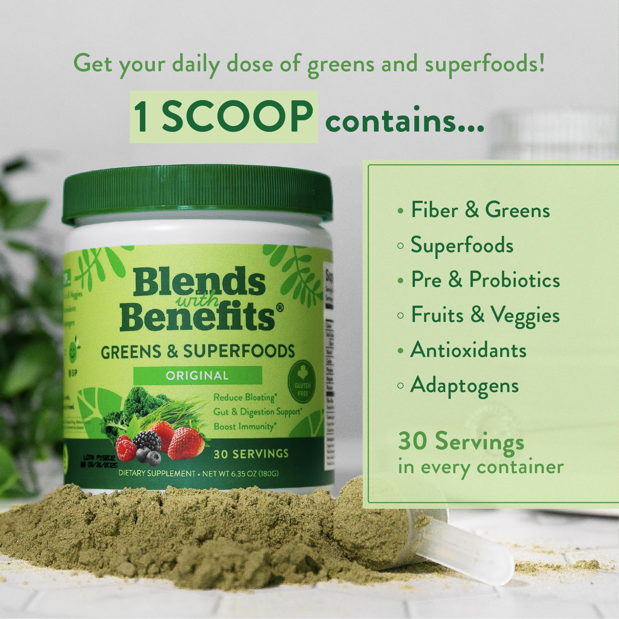 Close-up of digestive enzymes and probiotics ingredients in 360 Nutrition Super Greens