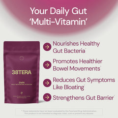 DMN prebiotic blend in glass showing gut balance and fiber mix