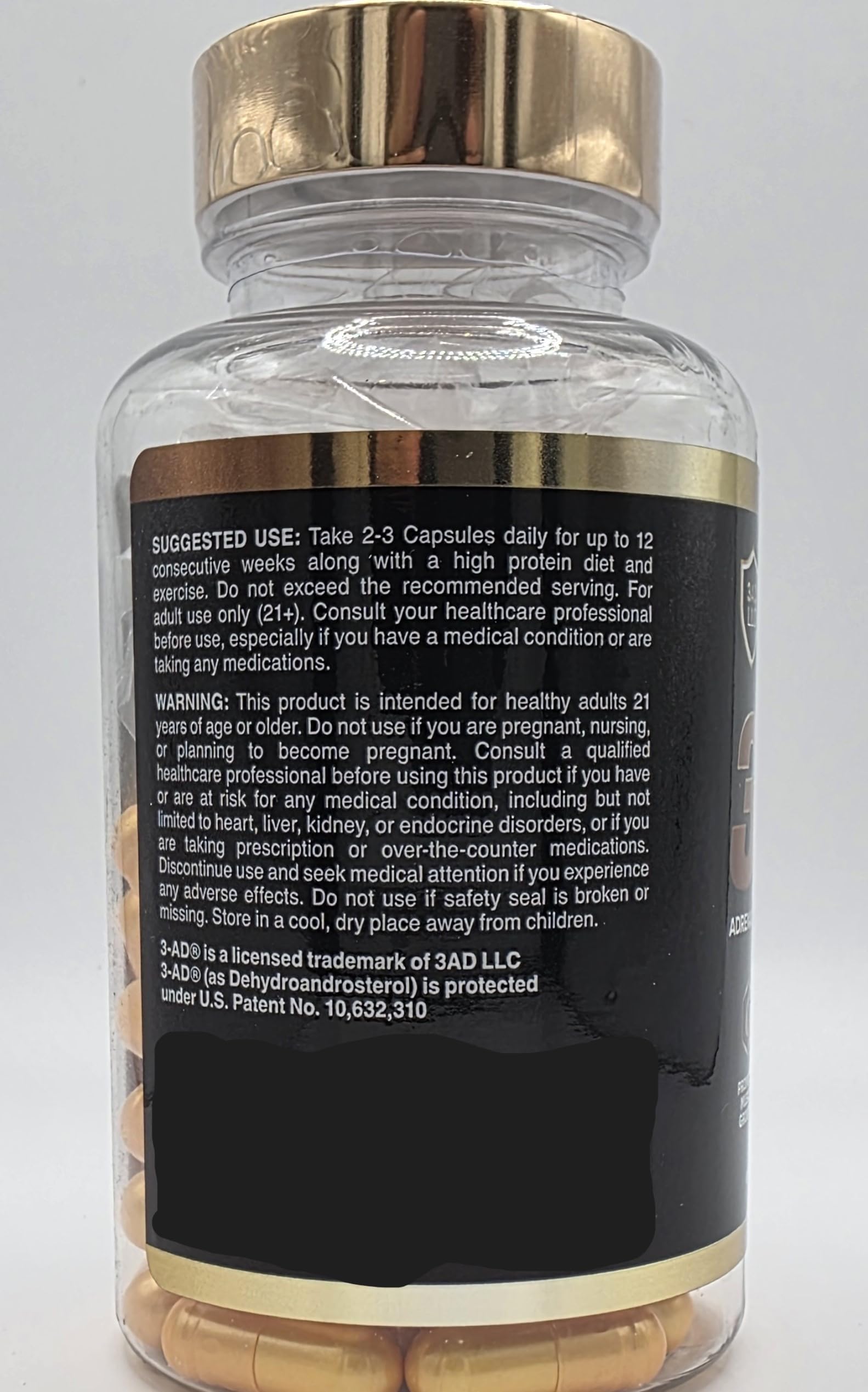 3AD Black Series packaging shot highlighting 60 capsules and the patent