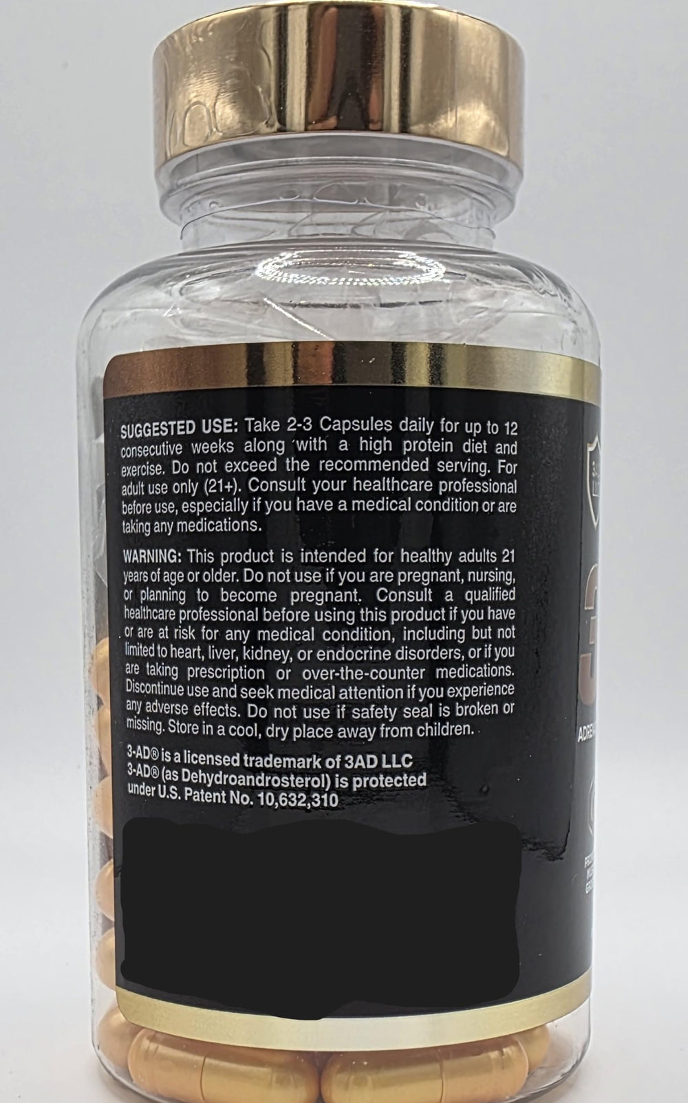 3AD Black Series packaging shot highlighting 60 capsules and the patent