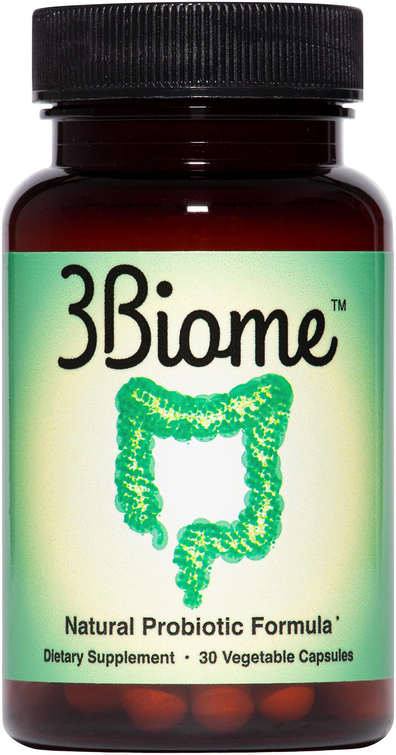 3Biome natural probiotic bottle on shelf supports gentle digestion.