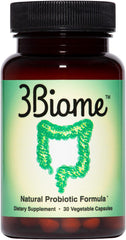 3Biome natural probiotic bottle on shelf supports gentle digestion.