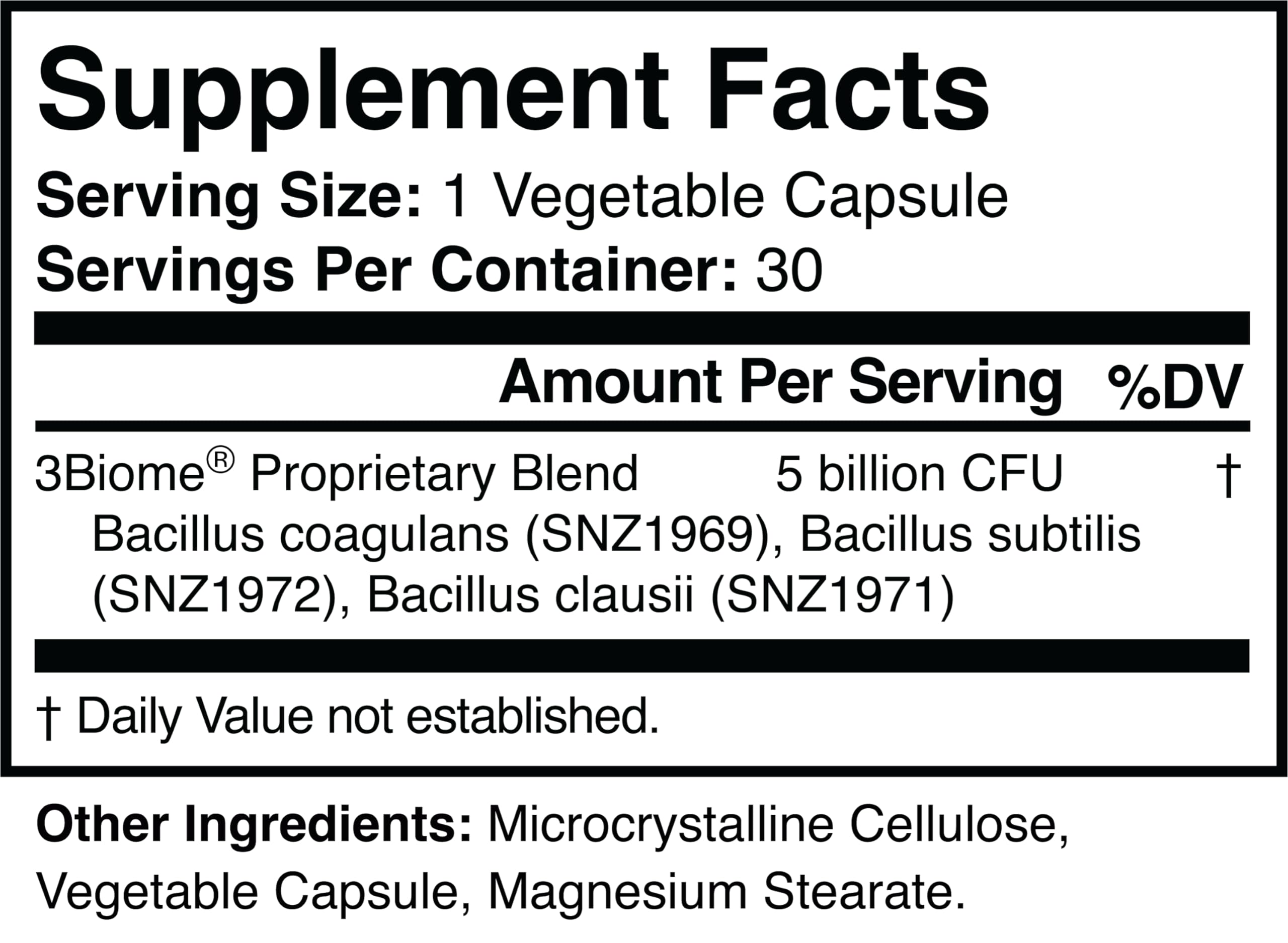 3Biome vegan non-GMO gluten-free label on bottle.
