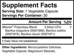 3Biome vegan non-GMO gluten-free label on bottle.