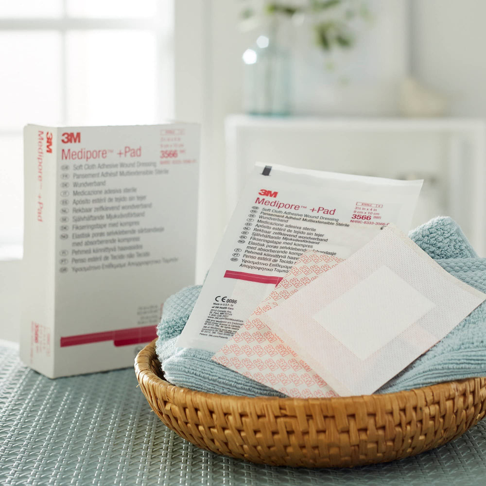 Box of 25 Medipore dressing for easy restocking in clinics.