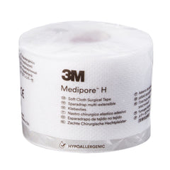 3M Medipore H soft cloth tape rolls in package, easy-tear perforations for quick handling.