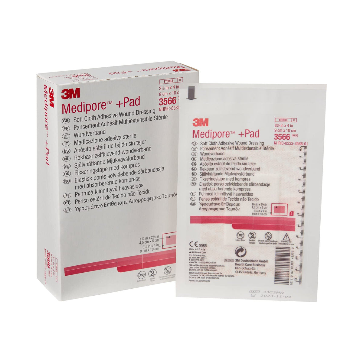 3M Medipore dressing packaging showing soft cloth backing for comfort.
