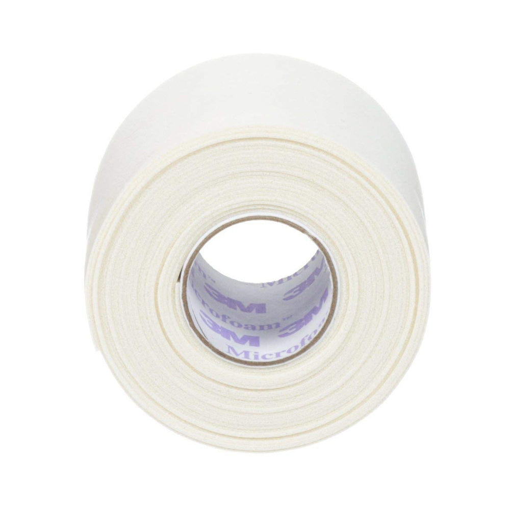 3M Microfoam Surgical Tape roll close-up showing conformable foam for secure dressings.
