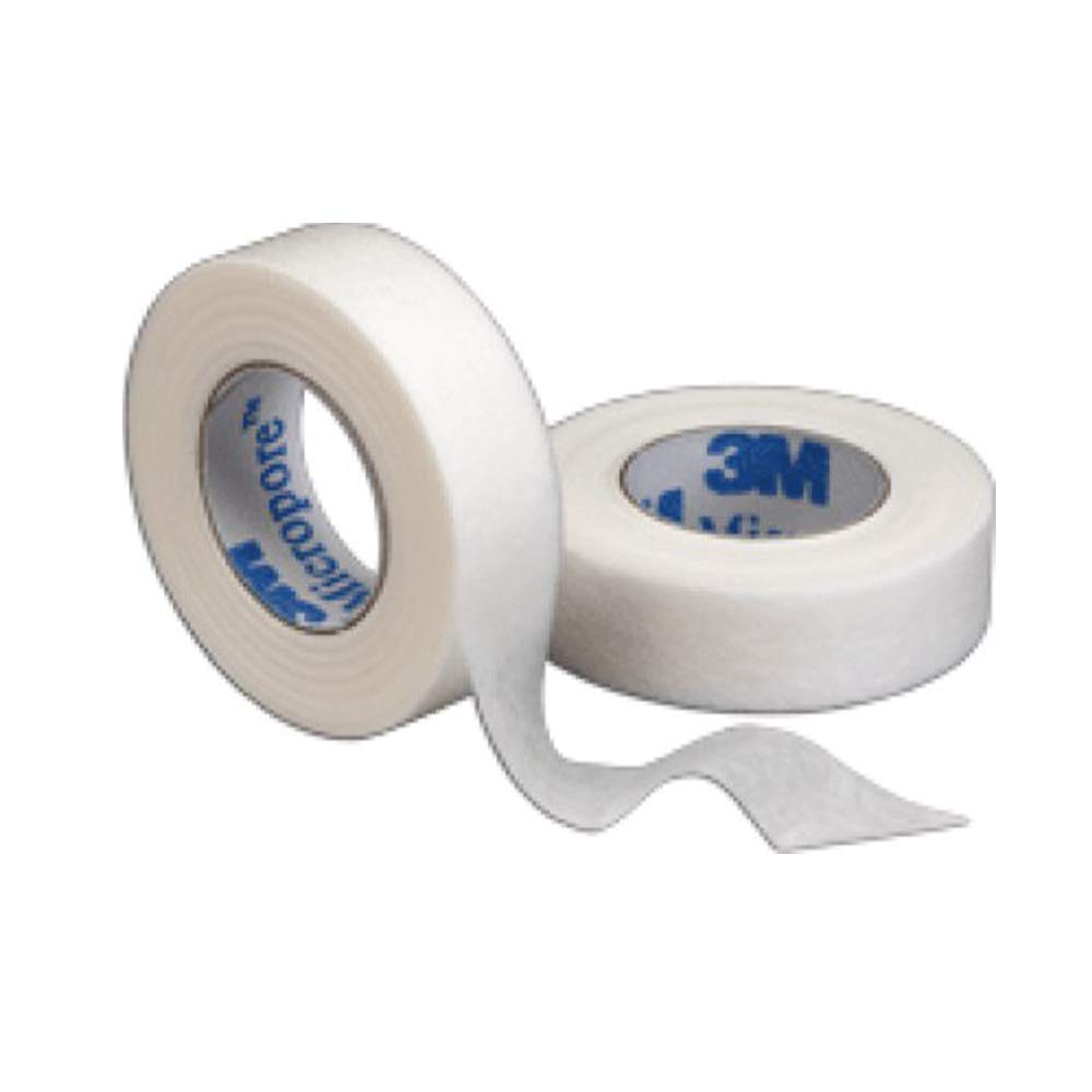 3M Micropore white surgical tape on skin shows gentle adhesion and minimal residue