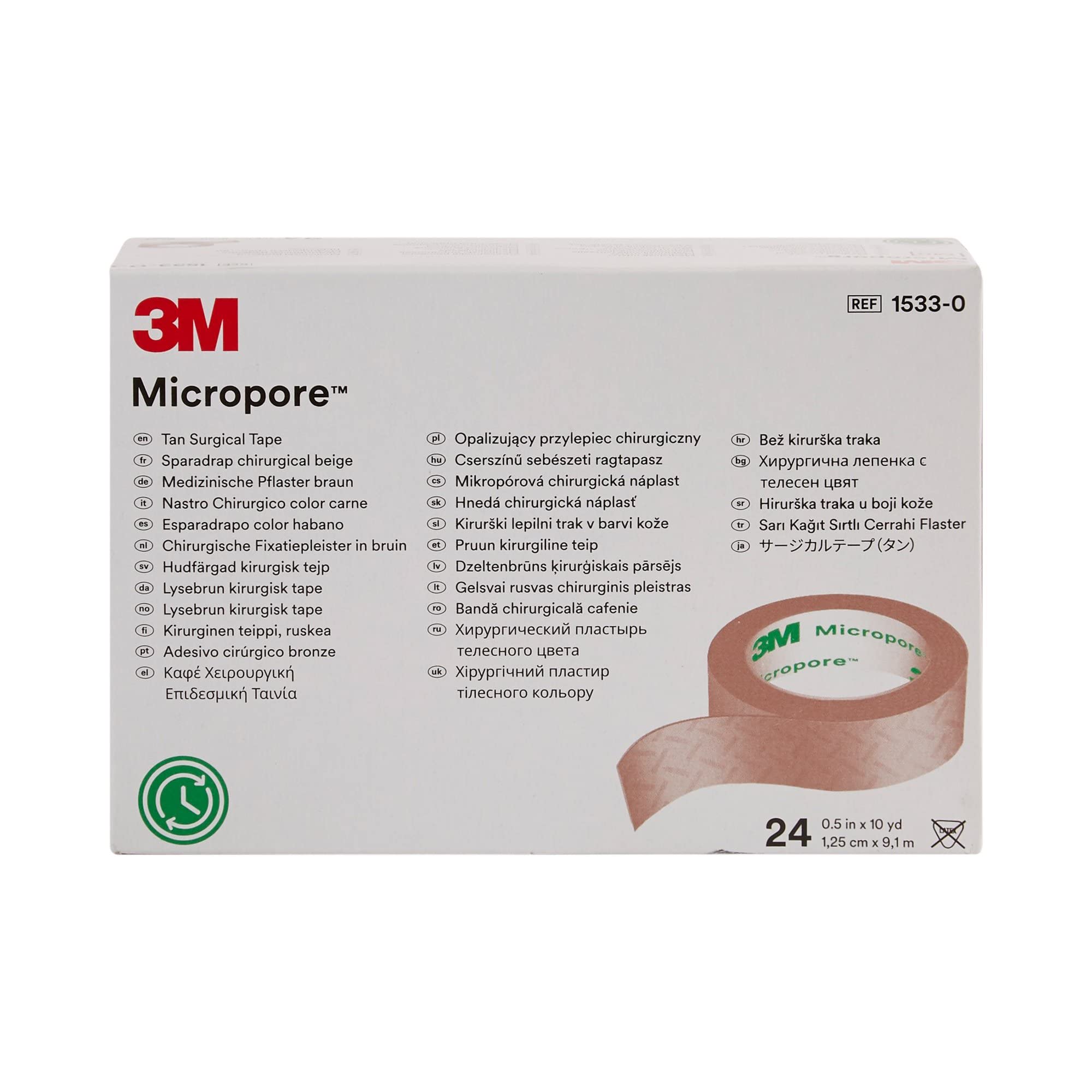 Closeup of 3M Micropore tan tape showing skin-friendly adhesion