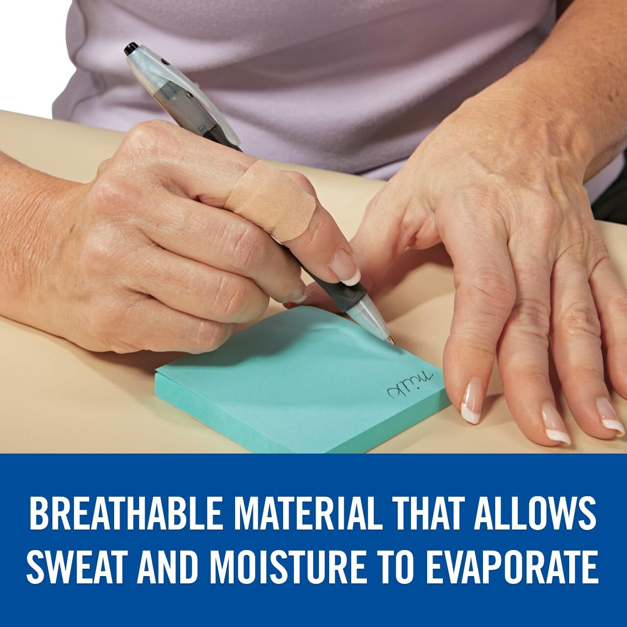 Nexcare Soft ’n Flex bandage with diamond seal blocks moisture and dirt.