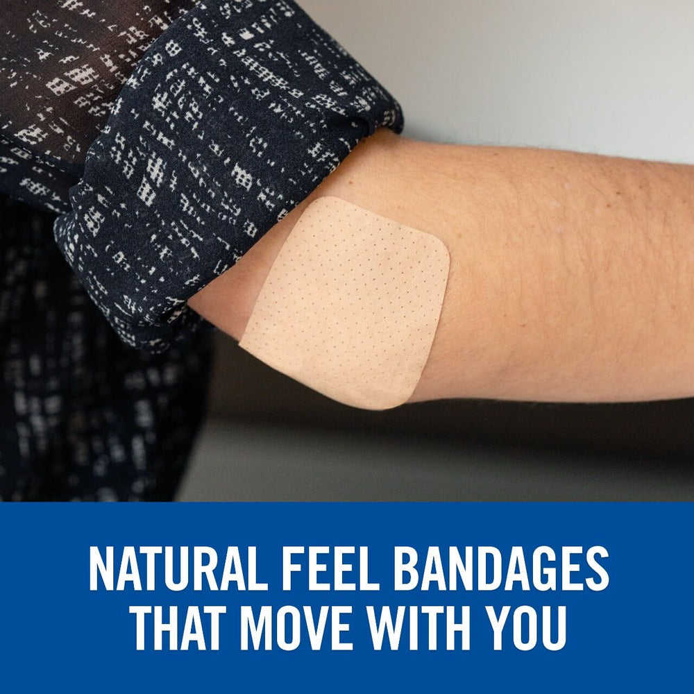 Nexcare Soft ’n Flex bandage with easy removal minimizes skin tugging.