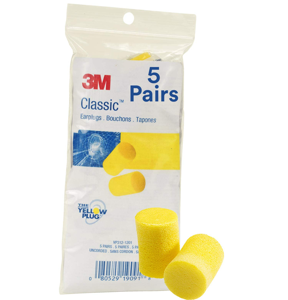 Tapones auditivos 3M Classic VP312-1201 en bolsa; protección rápida para entornos ruidosos.