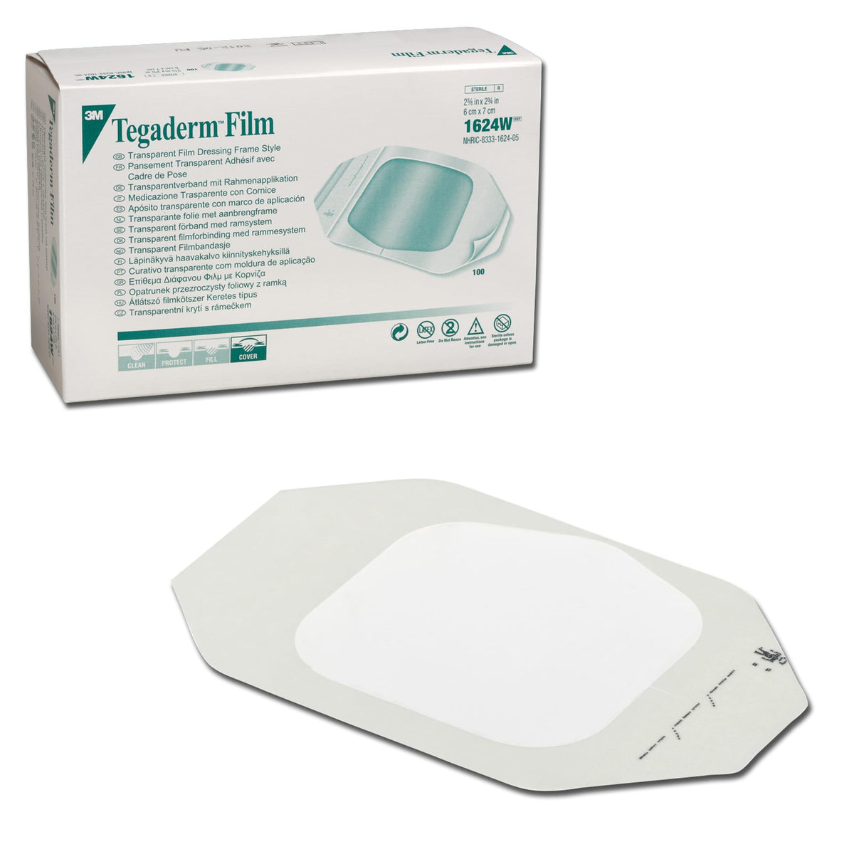 3M Tegaderm frame-style dressing, front view offers clear protection for devices