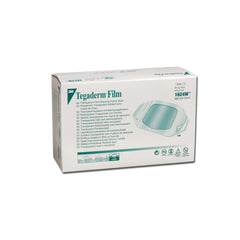 Hypoallergenic adhesive close-up on 3M Tegaderm frame-style dressing