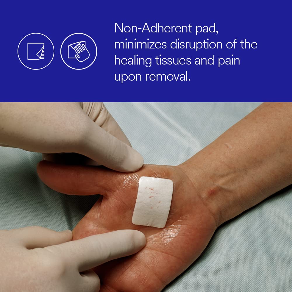 Close-up of 3M Tegaderm +Pad film dressing highlights transparent, conforming film.