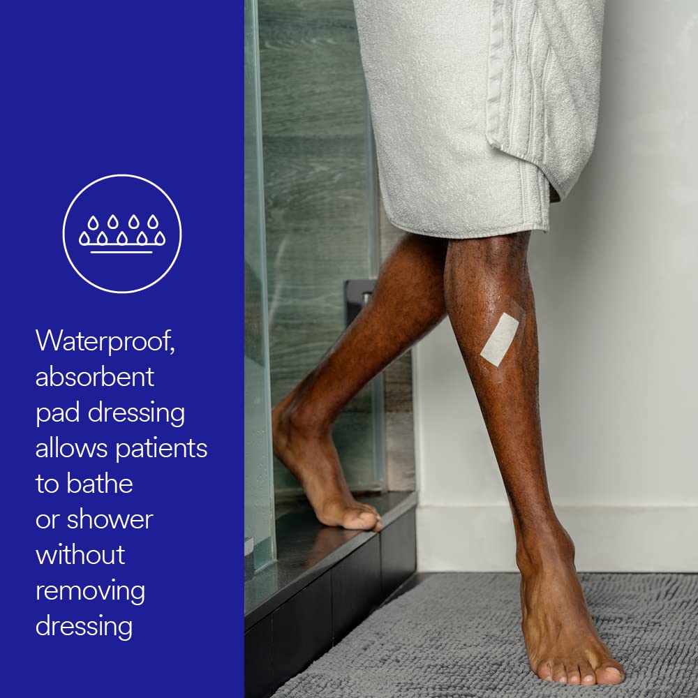 Waterproof 3M Tegaderm +Pad dressing being worn during a shower.