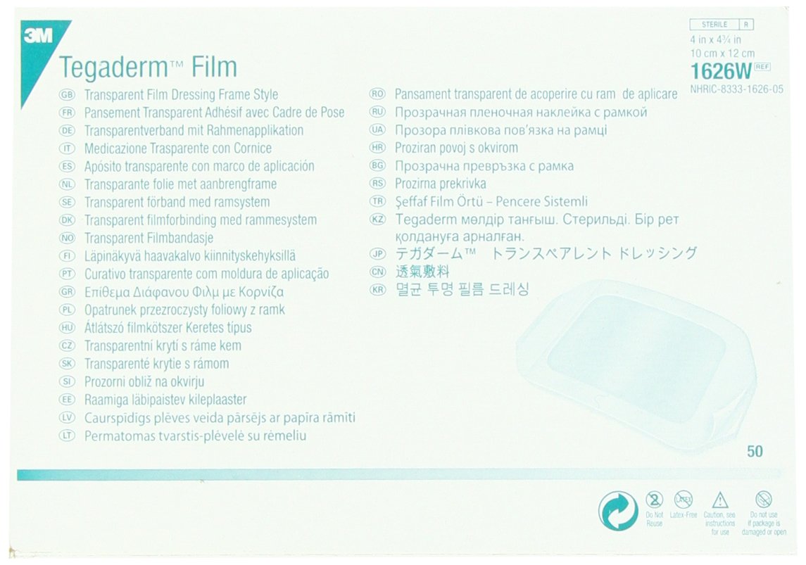 3M Tegaderm transparent dressing with label offers discreet coverage and precise placement.
