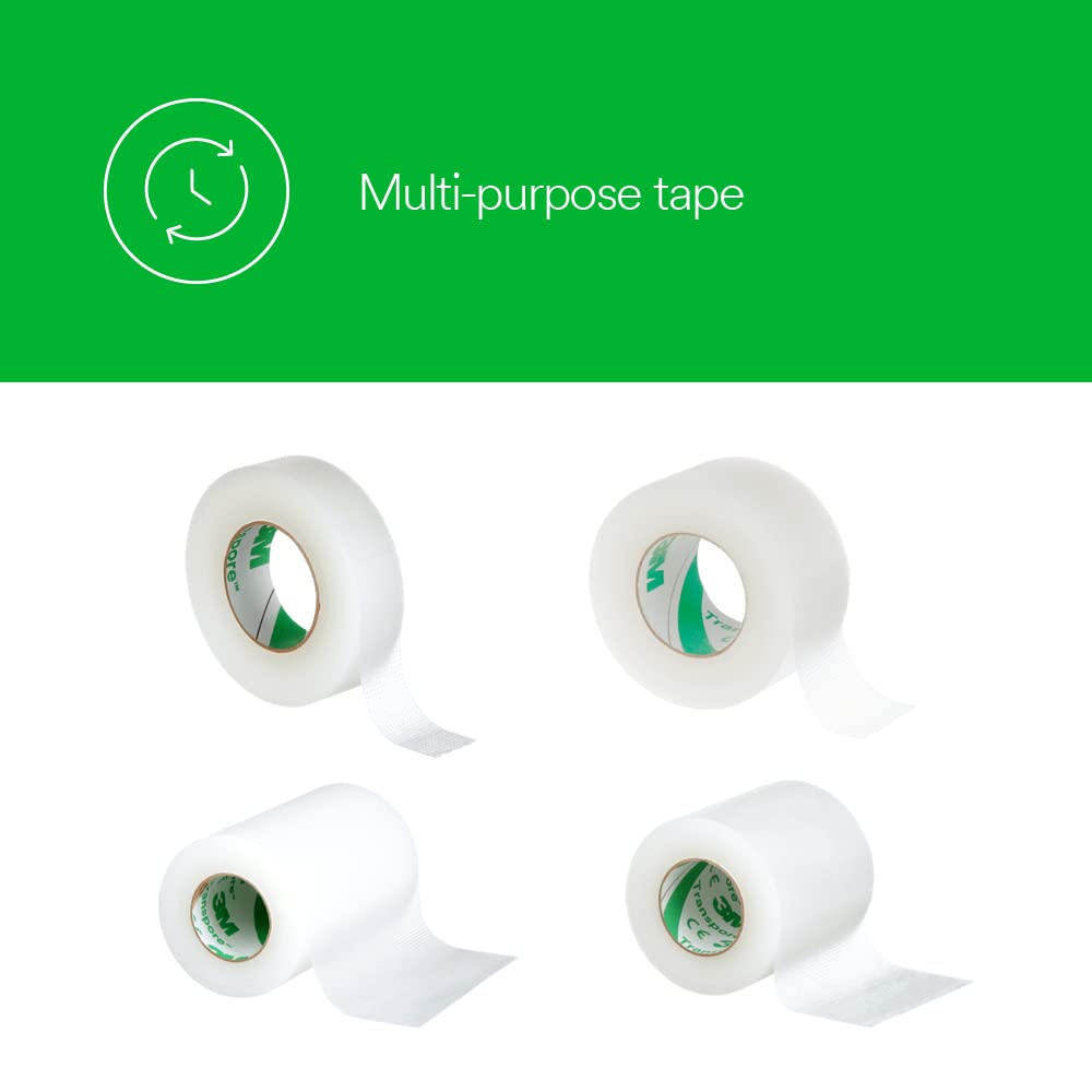 3M Transpore tape shown with gloves, highlighting easy tearing and handling during application.