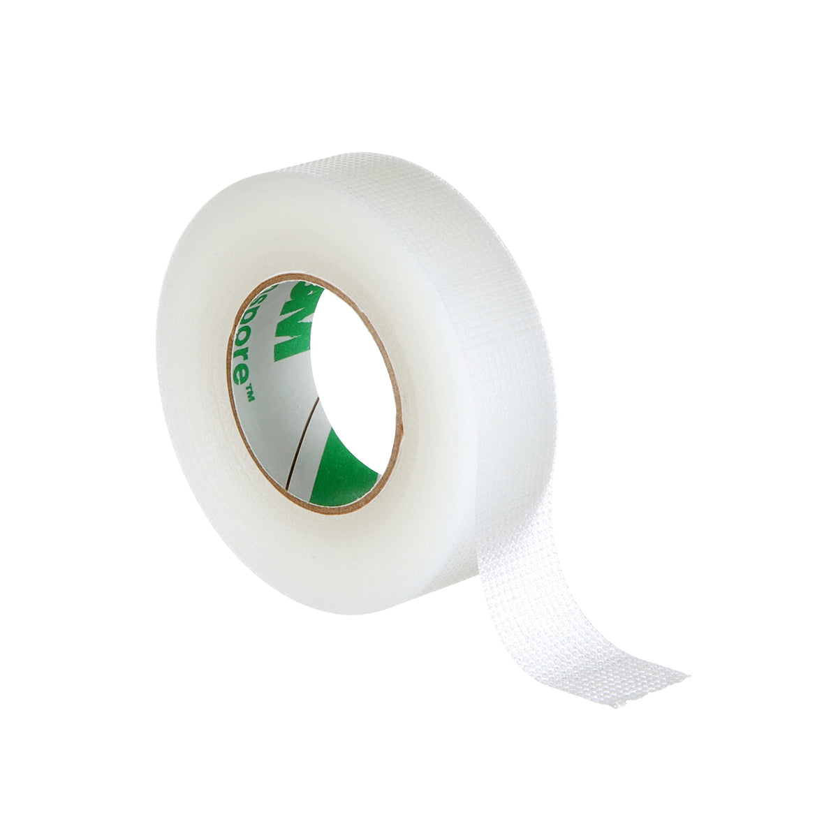3M Transpore tape roll, transparent and easy to inspect for securement tasks.